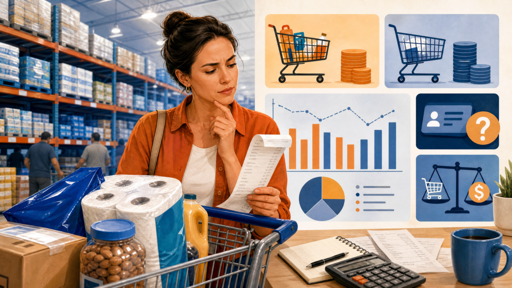 Consumidora analisando custos, benefícios e dados reais do Sam’s Club